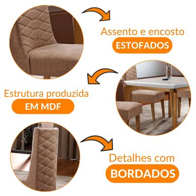 Sala De Jantar Liz 120cm MDF Canto Reto Com 4 Cadeiras Safira Rufato Anima. Choc./Off White /Imbuia