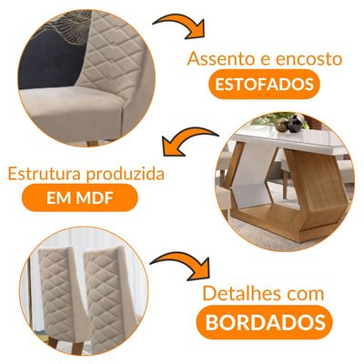 Sala de Jantar Lara 180cm MDF e com 6 Cadeiras Safira Veludo Creme/Off White/Imbuia