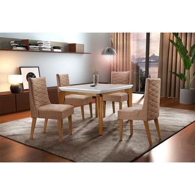 Sala De Jantar Liz 120cm MDF Canto Reto Com 4 Cadeiras Safira Rufato Anima. Choc./Off White /Imbuia