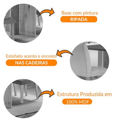 Sala de Jantar Mesa Olimpia 120 MDF Canto Copo com 4 Cadeiras Grecia Turim/Grafite/Imbuia Ripado