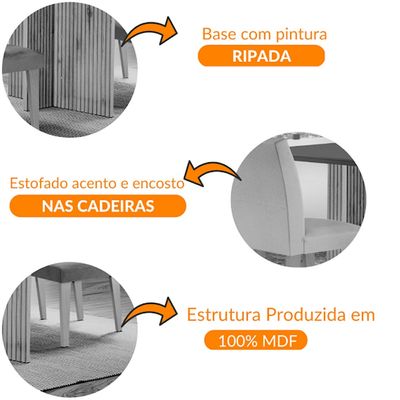 Sala de Jantar Mesa Olimpia 120  MDF Vidro Canto Reto Com 4 Cadeiras Grecia Marrom/Off White/Imbuia Ripado