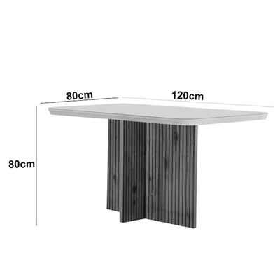 Sala de Jantar Mesa Olimpia 120 MDF Vidro Canto Copo com 4 Cadeiras Grecia Grafite/Off White/Imbuia Ripado