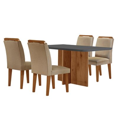 Sala de Jantar Mesa Olímpia 120CM em MDF e 4 Cadeiras Athenas Moderna Turim / Grafite / Imbuia