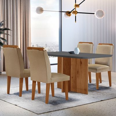 Sala de Jantar Mesa Olímpia 120CM em MDF e 4 Cadeiras Athenas Moderna Turim / Grafite / Imbuia