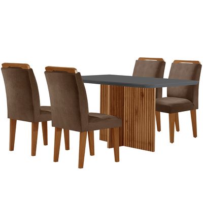 Sala de Jantar Mesa Olímpia 120CM em MDF e 4 Cadeiras Athenas Moderna Marrom, Grafite e Imbuia