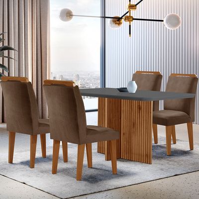 Sala de Jantar Mesa Olímpia 120CM em MDF e 4 Cadeiras Athenas Moderna Marrom, Grafite e Imbuia