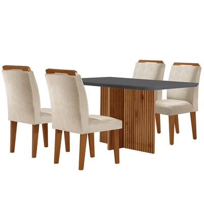 Sala de Jantar Mesa Olímpia 120CM em MDF e 4 Cadeiras Athenas Moderna Creme, Grafite e Imbuia
