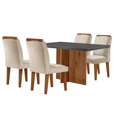 Sala de Jantar Mesa Olímpia 120CM MDF Canto Reto com 4 Cadeiras Athenas Moderna Creme, Grafite e Imbuia