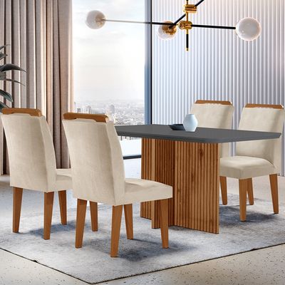 Sala de Jantar Mesa Olímpia 120CM em MDF e 4 Cadeiras Athenas Moderna Creme, Grafite e Imbuia