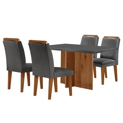 Sala de Jantar Mesa Olímpia 120CM MDF Canto Reto com 4 Cadeiras Athenas Moderna Grafite com Imbuia