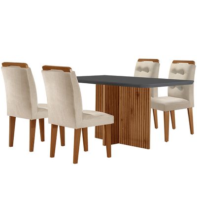 Sala de Jantar Mesa Olímpia 120CM MDF Canto Copo com 4 Cadeiras Carol Moderna Creme, Grafite e Imbuia