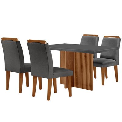 Sala de Jantar Mesa Olímpia 120CM MDF Vidro Canto Reto com 4 Cadeiras Athenas Moderna Grafite com Imbuia
