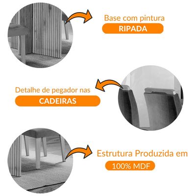 Sala de Jantar Mesa Olímpia 120CM MDF Canto Copo com 4 Cadeiras Carol Moderna Creme, Grafite e Imbuia