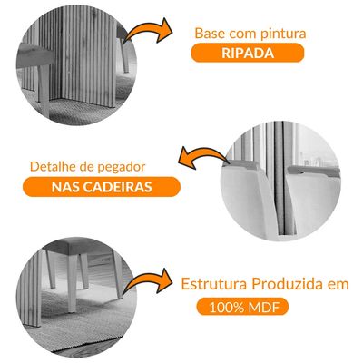 Sala de Jantar Mesa Olimpia 120CM MDF Vidro Canto Reto com 4 Cadeiras Athenas Moderna Turim / Off White / Imbuia