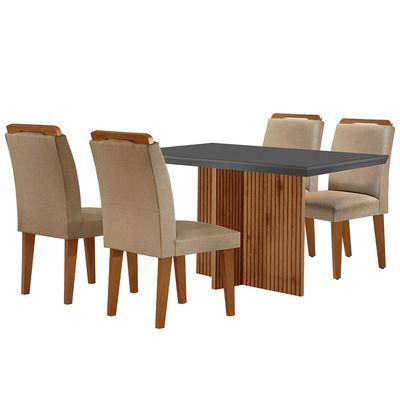 Sala de Jantar Mesa Olímpia 120CM MDF Vidro Canto Reto com 4 Cadeiras Athenas Moderna Turim / Grafite / Imbuia