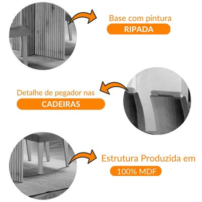 Sala de Jantar Mesa Olímpia 120CM MDF Canto Reto com 4 Cadeiras Carol Moderna Turim / Off White / Imbuia