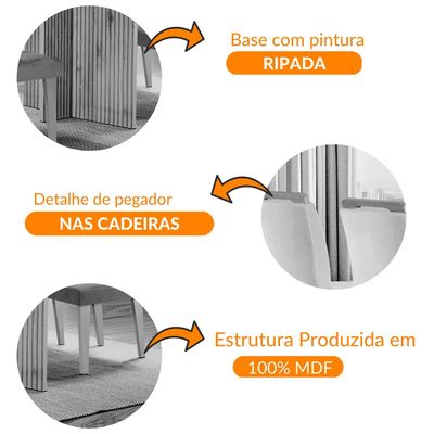 Sala de Jantar Mesa Olímpia 120CM MDF Vidro Canto Reto com 4 Cadeiras Athenas Moderna Creme, Grafite e Imbuia