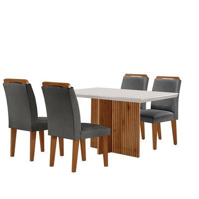 Sala de Jantar Mesa Olimpia 120CM MDF Canto Reto com 4 Cadeiras Athenas Moderna Grafite, Off White e Imbuia