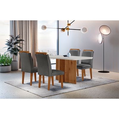 Sala de Jantar Mesa Olimpia 120CM MDF Canto Reto com 4 Cadeiras Athenas Moderna Grafite, Off White e Imbuia