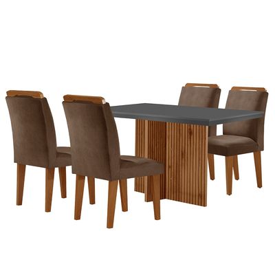 Sala de Jantar Mesa Olímpia 120CM MDF Canto Reto com 4 Cadeiras Athenas Moderna Marrom, Grafite e Imbuia