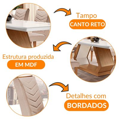 Sala de Jantar Alvorada com 6 Cadeiras Liz MDF Rufato Linho Rustico/Off White/Imbuia