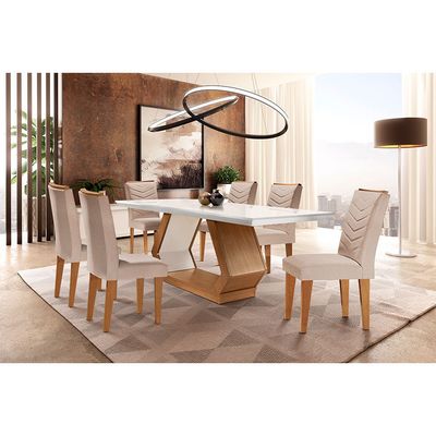 Sala de Jantar Alvorada com 6 Cadeiras Liz MDF Rufato Linho Rustico/Off White/Imbuia