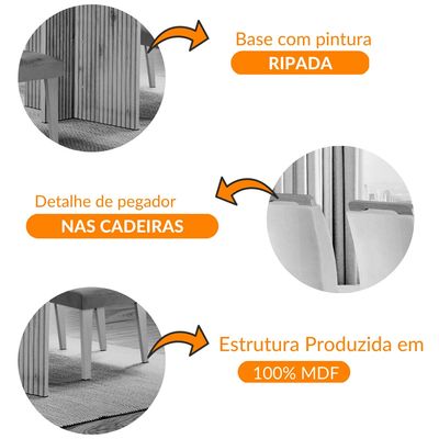 Sala de Jantar Mesa Olímpia 120CM MDF Vidro Canto Copo com 4 Cadeiras Athenas Moderna Turim / Off White / Imbuia