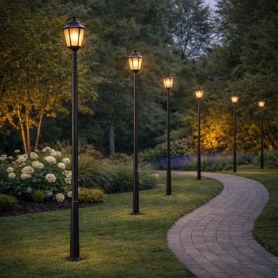 Kit 4 Postes 1,71m Luminária Grega Preto Jardim E27 Lente Fosca Clássico Dital