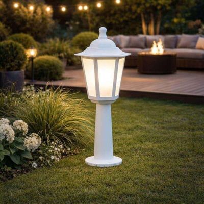 Kit 4 Balizadores Brancos Iluminação Externa Jardim Termoplástico Lente Fosca Grega Dital