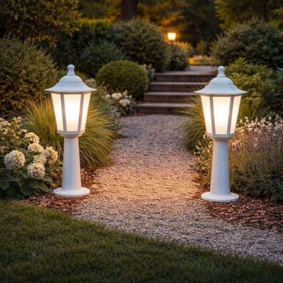 Kit 4 Balizadores Brancos Iluminação Externa Jardim Termoplástico Lente Fosca Grega Dital