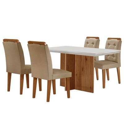 Sala de Jantar Mesa Olímpia 120CM MDF Vidro Canto Reto com 4 Cadeiras Carol Moderna Turim / Off White / Imbuia