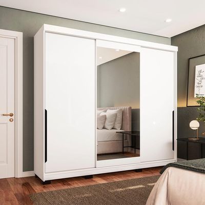Guarda-Roupa Casal com Espelho Madrid 3 Portas 2 Gavetas Branco