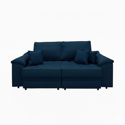 Sofá 3 Lugares Retrátil Lou Linho Azul Marinho