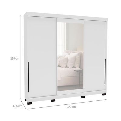 Guarda-Roupa Casal com Espelho Madrid 3 Portas 2 Gavetas Branco