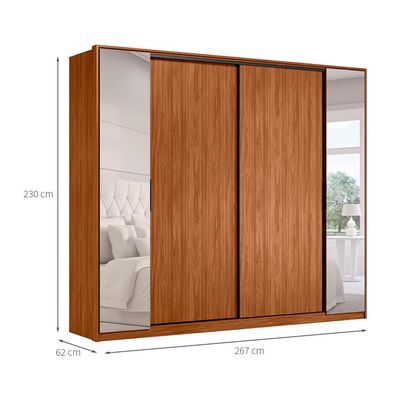 Guarda-Roupa Casal com Espelho Laredo 4 Portas 4 Gavetas Nogueira e Nude Prime