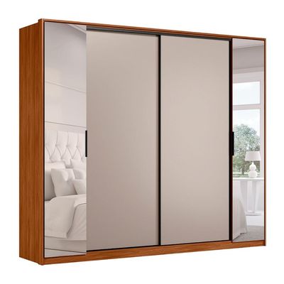 Guarda-Roupa Casal com Espelho Laredo 4 Portas 4 Gavetas Nogueira e Nude Prime