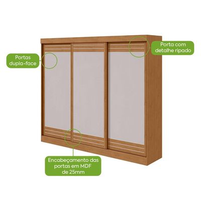 Guarda-Roupa Casal Nice 3 Portas 6 Gavetas Amêndoa Clean e Off White