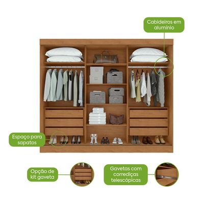 Guarda-Roupa Casal Nice 3 Portas 6 Gavetas Amêndoa Clean e Off White