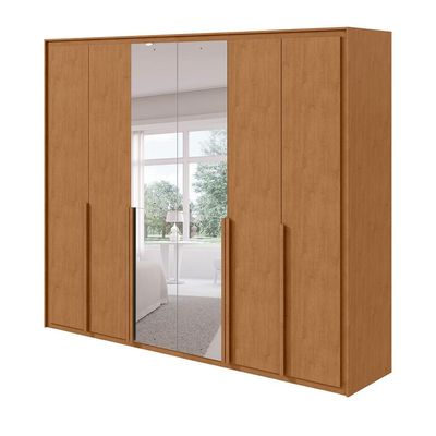 Guarda-Roupa Casal com Espelho Imperatore 6 Portas 8 Gavetas Amêndoa Clean