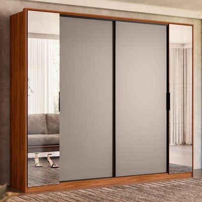 Guarda-Roupa Casal com Espelho Laredo 4 Portas 4 Gavetas Nogueira e Nude Prime