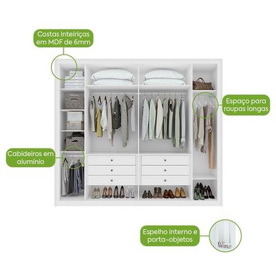 Guarda-Roupa Casal com Espelho Imperatore 6 Portas 6 Gavetas Branco