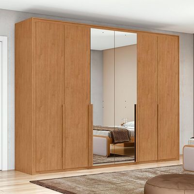Guarda-Roupa Casal com Espelho Imperatore 6 Portas 8 Gavetas Amêndoa Clean
