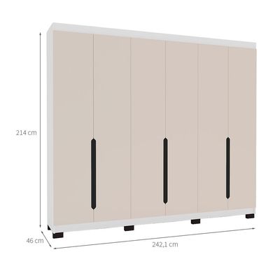 Guarda-Roupa Casal Madrid 6 Portas 4 Gavetas Branco e Creme