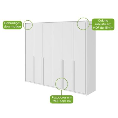 Guarda-Roupa Casal com Espelho Imperatore 6 Portas 6 Gavetas Branco
