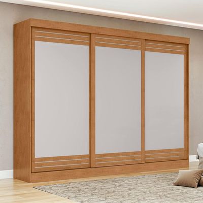 Guarda-Roupa Casal Nice 3 Portas 4 Gavetas Amêndoa Clean e Off White