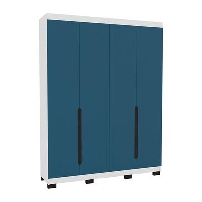 Guarda-Roupa Solteiro Madrid 4 Portas 4 Gavetas Branco e Azul