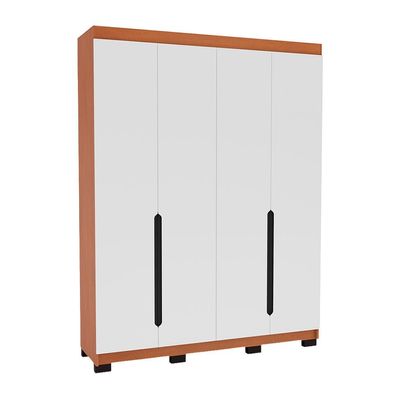 Guarda-Roupa Solteiro Madrid 4 Portas 4 Gavetas Freijó e Branco