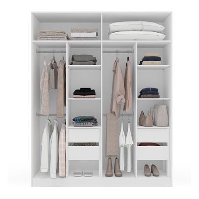 Guarda-Roupa Solteiro Madrid 4 Portas 4 Gavetas Branco e Azul
