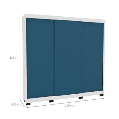 Guarda-Roupa Casal Madrid 3 Portas 4 Gavetas Branco e Azul