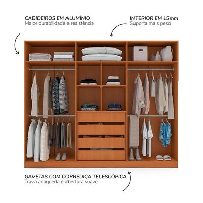 Guarda-Roupa Casal Madrid 6 Portas 4 Gavetas Freijó e Creme